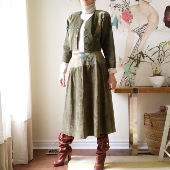 Sergio Dresses & Skirts - Olive suede 2piece crop jacket & skirt set